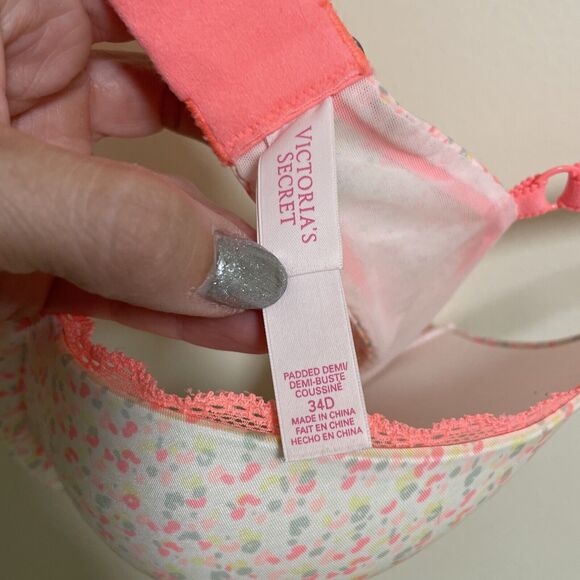 Vtg Victoria’s Secret Padded Push Demi Underwire Bra Size 34D Floral Lace Edge - Picture 5 of 8